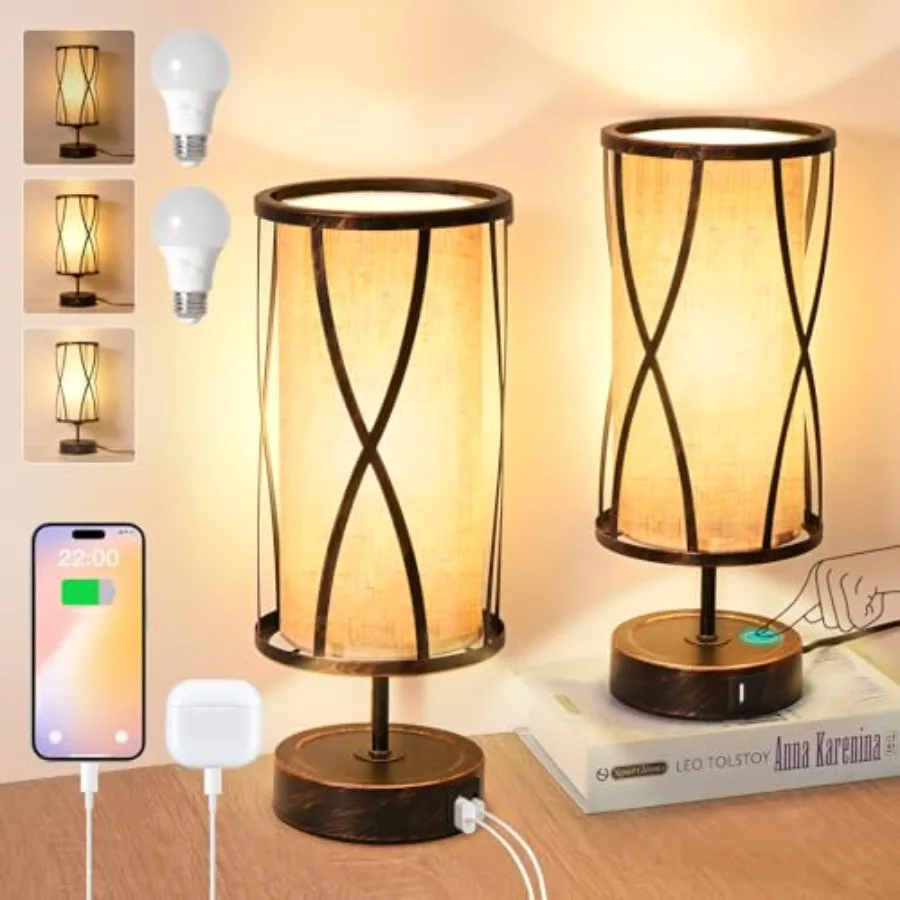 Distressed Table Lamps for Living Room, 3 Way Dimmable Touch Lamps, Small Bedside Lamps with LED Bulbs, USB Ports C+A, Nightsta
Distressed Table Lamps for Living Room, 3 Way Dimmable Touch Lamps, Small Bedside Lamps with LED Bulbs, USB Ports C+A, Nightsta