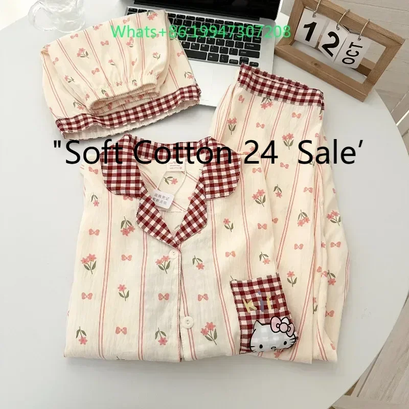 Новые летние женские пижамы Hello Kitty, состоящие из трех частей, шорты с короткими рукавами, брюки, милая хлопковая удобная одежда для дома Hello Kitty
Новые летние женские пижамы Hello Kitty, состоящие из трех частей, шорты с короткими рукавами, брюки, милая хлопковая удобная одежда для дома Hello Kitty