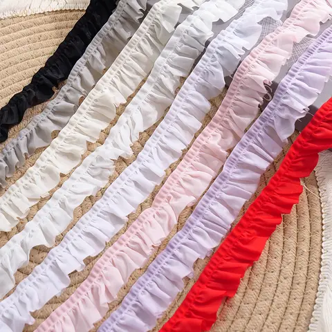 Elastic 25mm Wide Pleated Needlework Ruffles Trim Lace Fabirc Neckline Cuffs Pets Clothes Apparel Skirt DIY Sewing Decor Ribbon