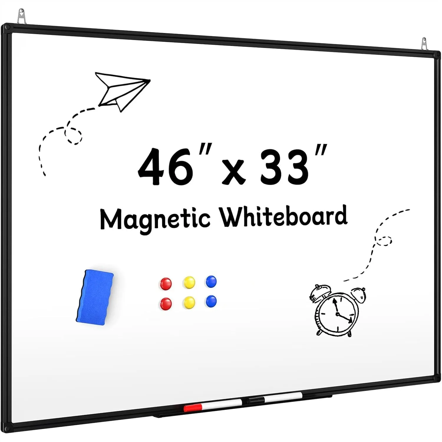 Magnetic Dry Erase Whiteboard 46x33 Inch Large Wall-Mounted Board with Black Aluminum Frame, Eraser, 2 Markers, Tray, 6 Magnets
Magnetic Dry Erase Whiteboard 46x33 Inch Large Wall-Mounted Board with Black Aluminum Frame, Eraser, 2 Markers, Tray, 6 Magnets