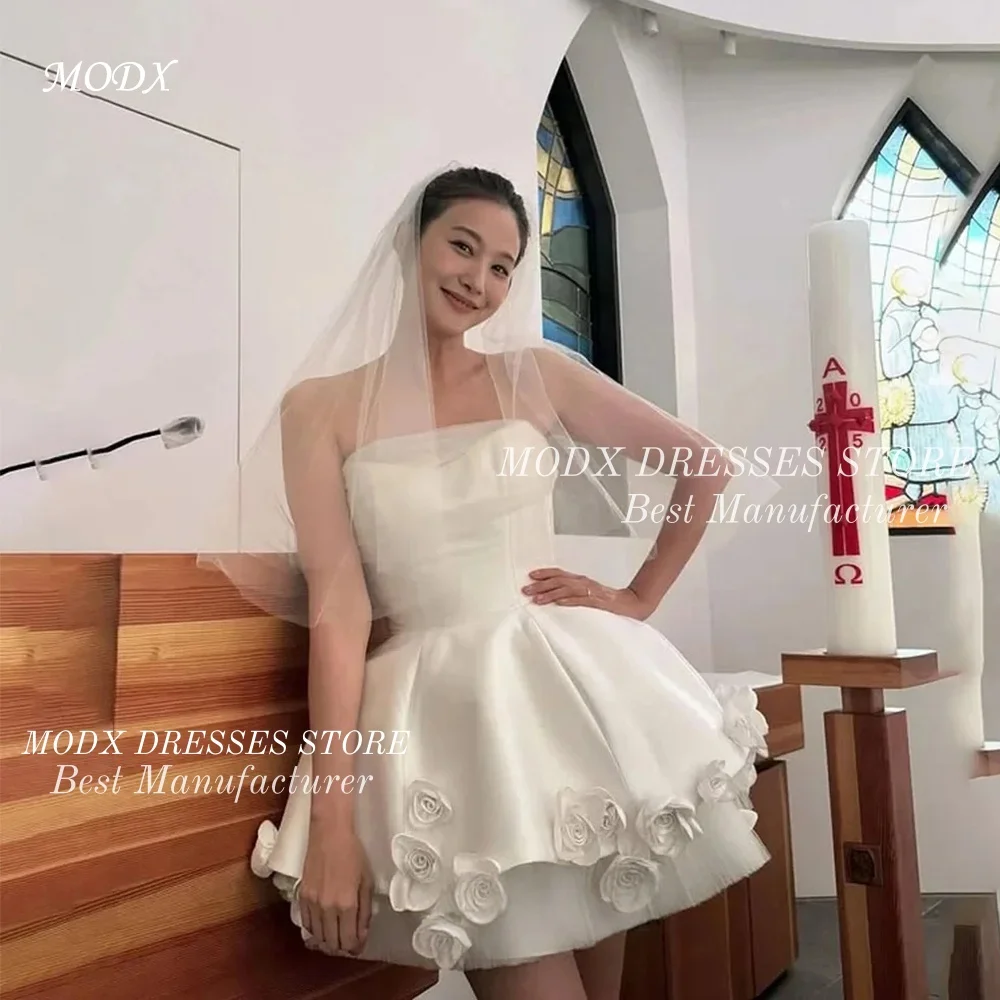 MODX Chic Strapless 3D Flowers Short Satin Wedding Dress Photo Shoot Pleat A-line Mini Tulle Bride Gowns Formal Party Reception
MODX Chic Strapless 3D Flowers Short Satin Wedding Dress Photo Shoot Pleat A-line Mini Tulle Bride Gowns Formal Party Reception