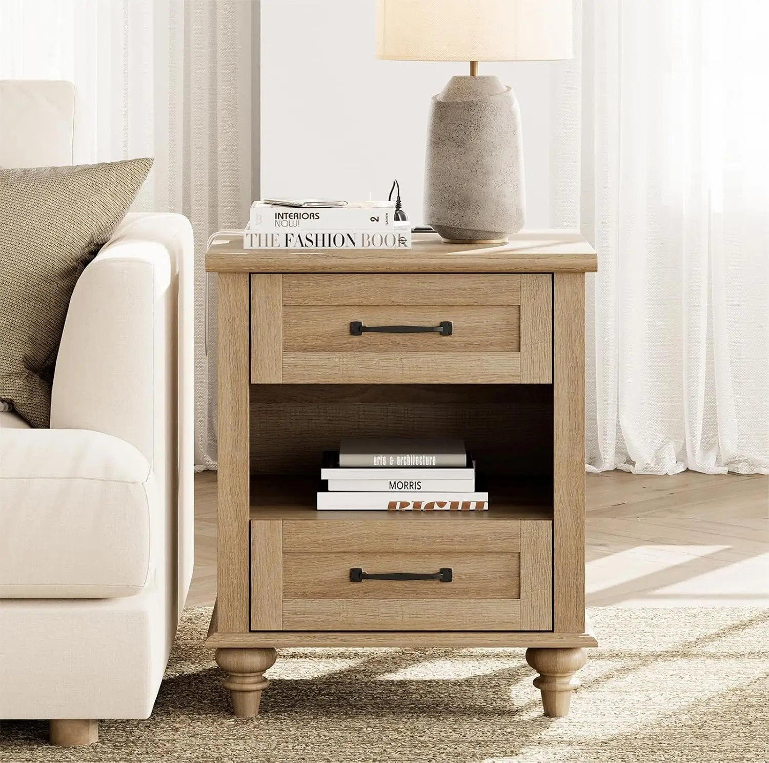 Farmhouse End Table Nightstand with Charging Station, Small Side Table with 2 Drawers for Living Room, Light Wood Night Stand Be
Farmhouse End Table Nightstand with Charging Station, Small Side Table with 2 Drawers for Living Room, Light Wood Night Stand Be