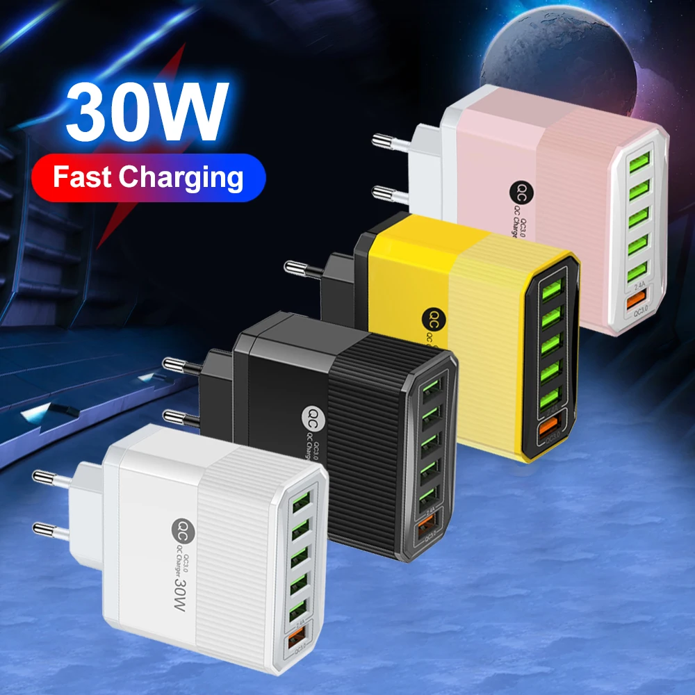 Зарядное устройство с 6 USB-портами, 30 Вт
Зарядное устройство с 6 USB-портами, 30 Вт