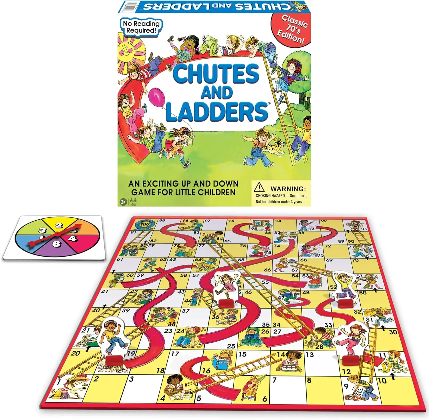 Classic Chutes and Ladders with 1970's Artwork for Kids Ages 3+, Fun Preschool Board Game for 2-4 Players
Classic Chutes and Ladders with 1970's Artwork for Kids Ages 3+, Fun Preschool Board Game for 2-4 Players