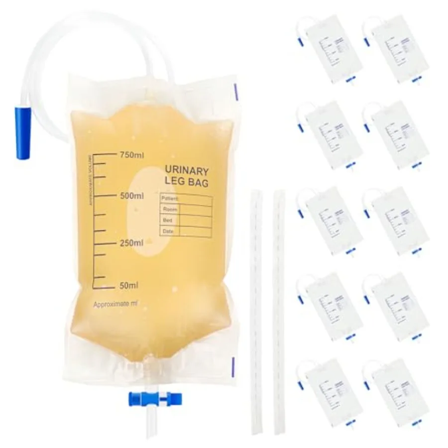 10-Pack Urine Drainage Bags 750 ML with Soft Adjustable Straps, Anti-Reflux Valve, and Easy-Drain Switch Urinary Leg Bags Suita
10-Pack Urine Drainage Bags 750 ML with Soft Adjustable Straps, Anti-Reflux Valve, and Easy-Drain Switch Urinary Leg Bags Suita