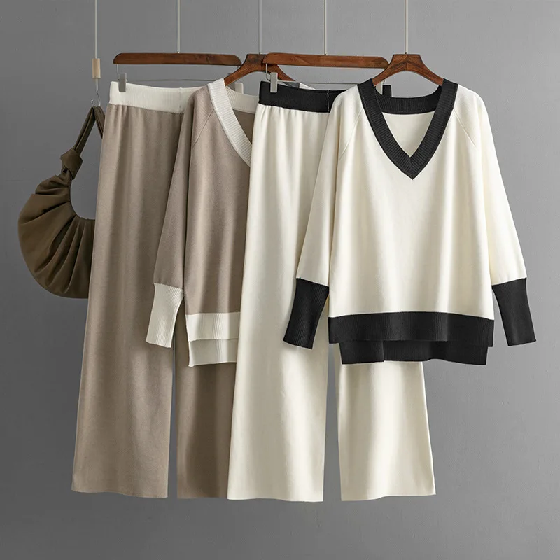 Женский трикотаж с v-образным вырезом, свитер, пуловер, топы, однотонные повседневные мешковатые спортивные штаны с высокой талией, шикарный свободный вязаный комплект из 2 предметов B370
Женский трикотаж с v-образным вырезом, свитер, пуловер, топы, однотонные повседневные мешковатые спортивные штаны с высокой талией, шикарный свободный вязаный комплект из 2 предметов B370