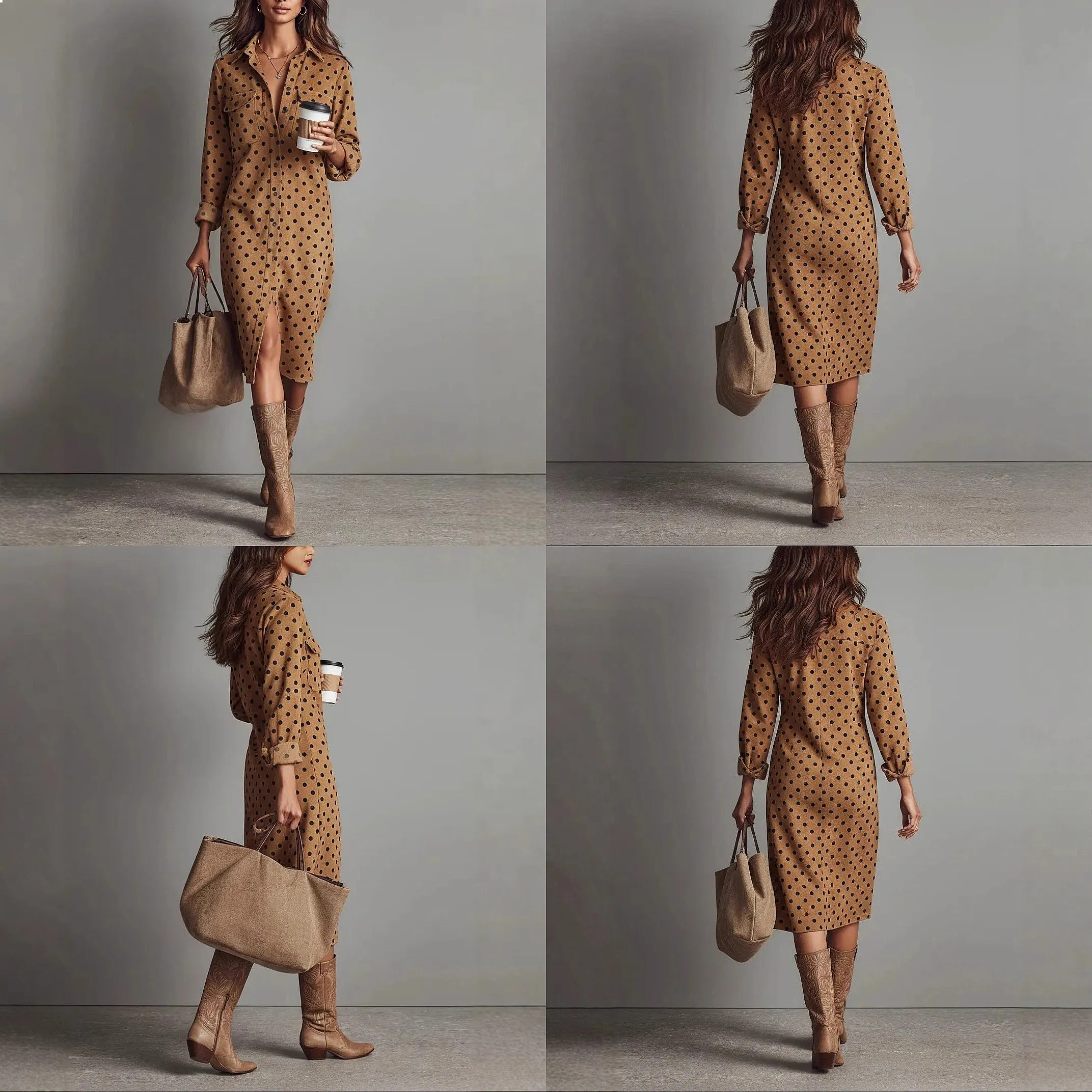 Elegant V-Neck Pleated Waist Long Sleeve Polka Dot Midi Dress Dresses for Women Spring Summer
Elegant V-Neck Pleated Waist Long Sleeve Polka Dot Midi Dress Dresses for Women Spring Summer