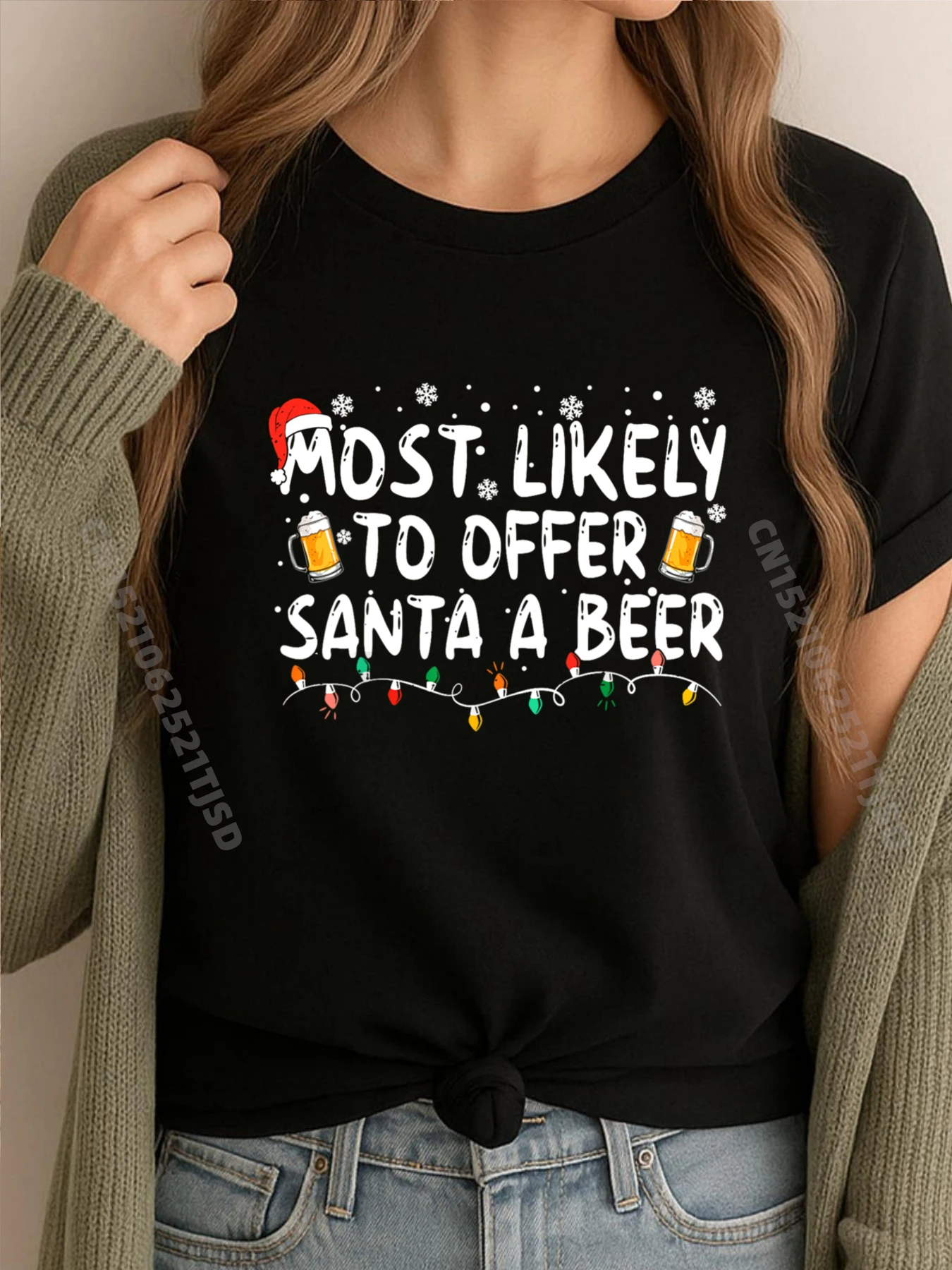 Most Likely To Offer Santa A Beer Drinking Christmas Black Graphic Tees Women Camiseta Alphabet
Most Likely To Offer Santa A Beer Drinking Christmas Black Graphic Tees Women Camiseta Alphabet