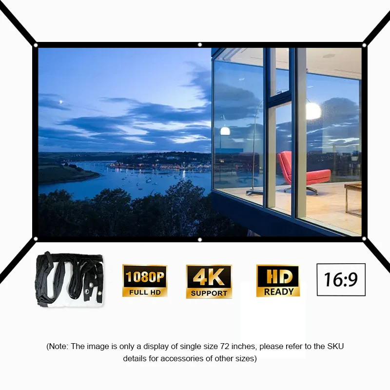 Extended projection screen 60-150 inches, suitable for home theater, camping and entertainment, and office use
Extended projection screen 60-150 inches, suitable for home theater, camping and entertainment, and office use
