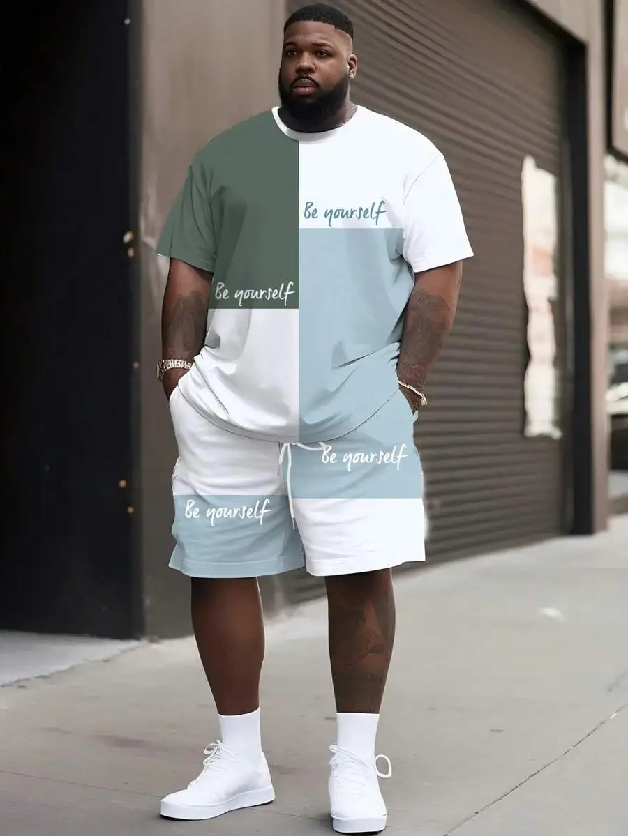 Mens Plus Size Colorblock Streetwear Set With Be Yourself Print, Polyester Knit T-Shirt And Drawstring Shorts
Mens Plus Size Colorblock Streetwear Set With Be Yourself Print, Polyester Knit T-Shirt And Drawstring Shorts