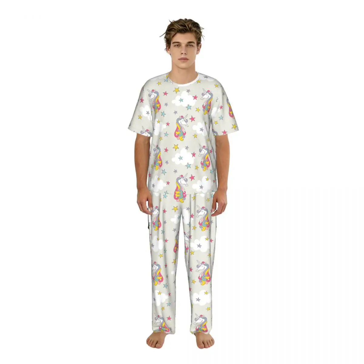Men Pajamas Set Colored Unicorn With Stars Pattern Short Sleeve Spring Summer Lounge Sleepwear Male Nightwear
Men Pajamas Set Colored Unicorn With Stars Pattern Short Sleeve Spring Summer Lounge Sleepwear Male Nightwear