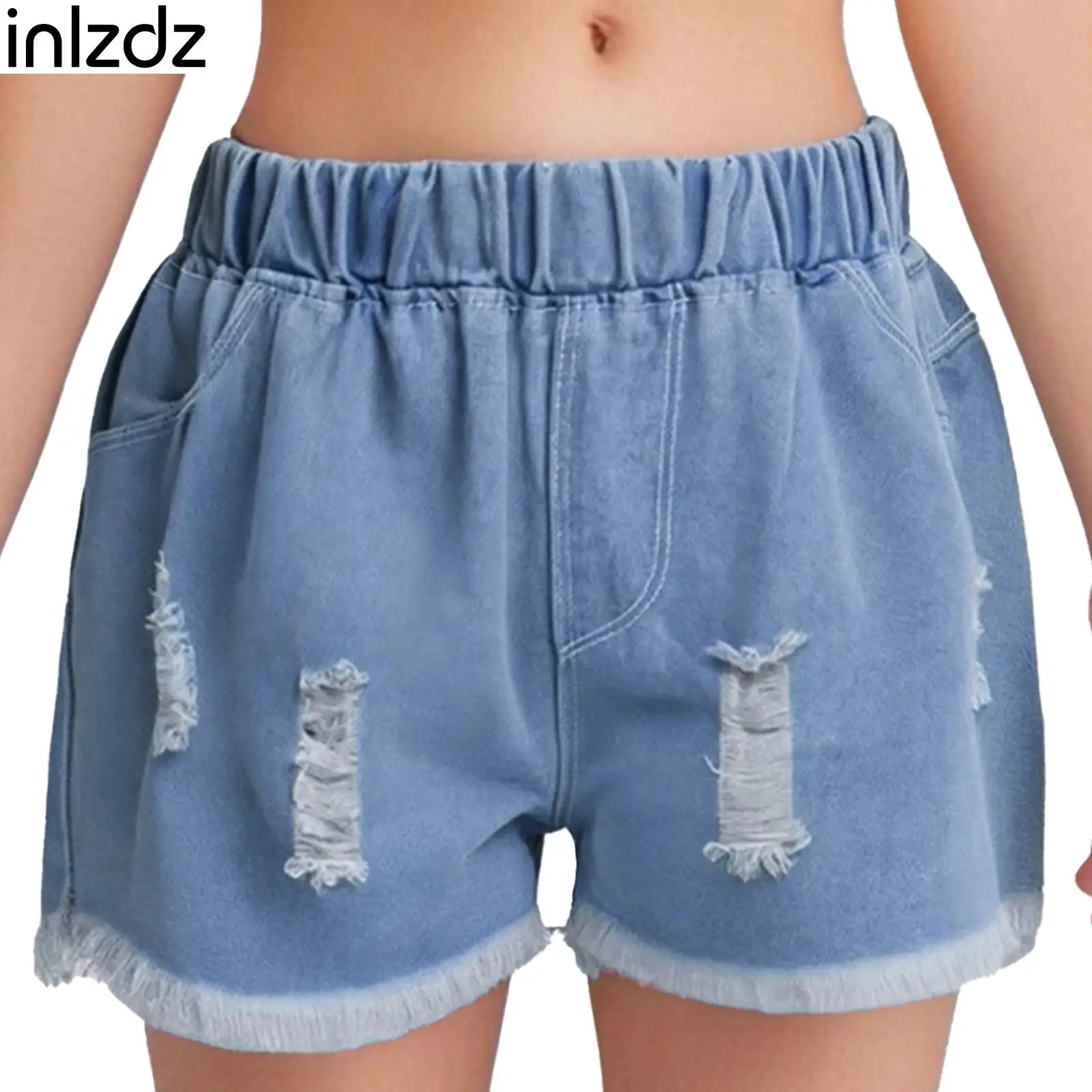 Fashionable Kids Girls Ripped Raw Hem Elastic Waistband Denim Shorts for Casual Vacation Beach Holiday Birthday Party Clothing
Fashionable Kids Girls Ripped Raw Hem Elastic Waistband Denim Shorts for Casual Vacation Beach Holiday Birthday Party Clothing