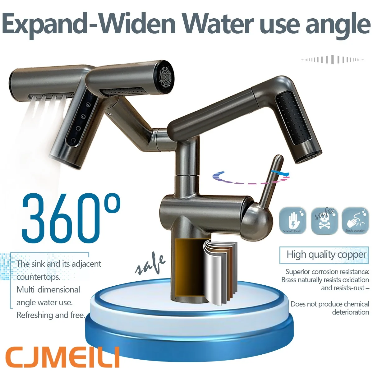 Bathroom brass hot and cold mixer tap, single hole, 360° rotation, height adjustment single handle basin faucet gun grey
Bathroom brass hot and cold mixer tap, single hole, 360° rotation, height adjustment single handle basin faucet gun grey