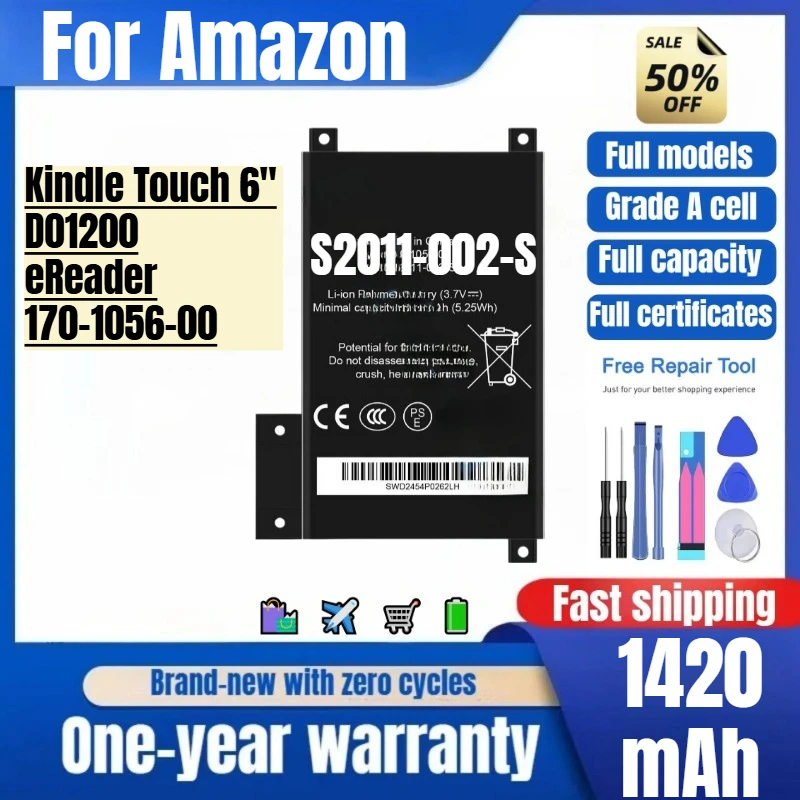 S2011-002-S for Amazon Kindle Touch 6"/D01200/eReader/170-1056-00 Phone Battery Replacement Bateria Grade A Cell with Tools
S2011-002-S for Amazon Kindle Touch 6"/D01200/eReader/170-1056-00 Phone Battery Replacement Bateria Grade A Cell with Tools