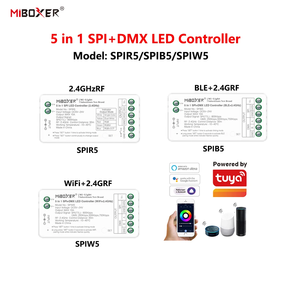 Miboxer 5in1 SPI+DMX Smart APP TUYA LED Controller WiFi BLE 2.4G Single Color CCT RGB RGBW RGBCCT WS2812B 2811 Pixel LED Strip
Miboxer 5in1 SPI+DMX Smart APP TUYA LED Controller WiFi BLE 2.4G Single Color CCT RGB RGBW RGBCCT WS2812B 2811 Pixel LED Strip
