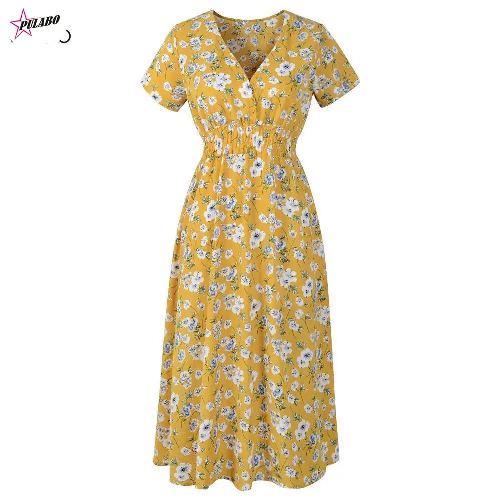 PULABO Spring And Summer Women Chiffon Beach Dress Printed V - Neck Short Sleeve Dress Bohemian Mini Floral Print Dress Female
PULABO Spring And Summer Women Chiffon Beach Dress Printed V - Neck Short Sleeve Dress Bohemian Mini Floral Print Dress Female