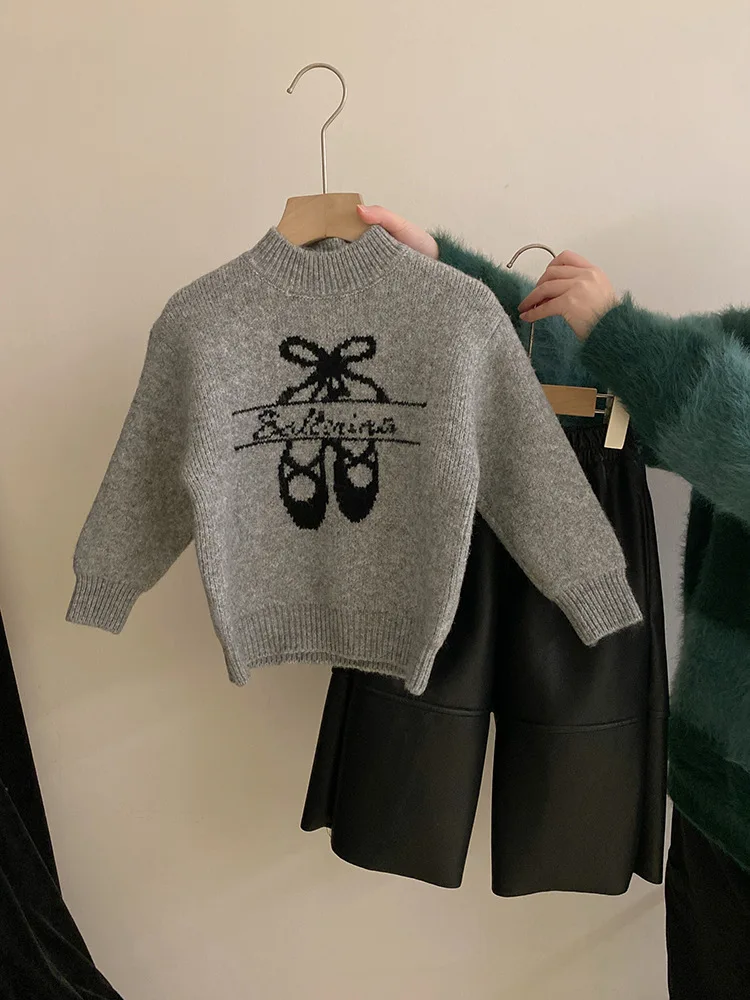 Girls' Sweet Ballet Shoes Printed Knit Sweater Autumn Winter Fleece Warm Leather Pants Set Trendy
Girls' Sweet Ballet Shoes Printed Knit Sweater Autumn Winter Fleece Warm Leather Pants Set Trendy