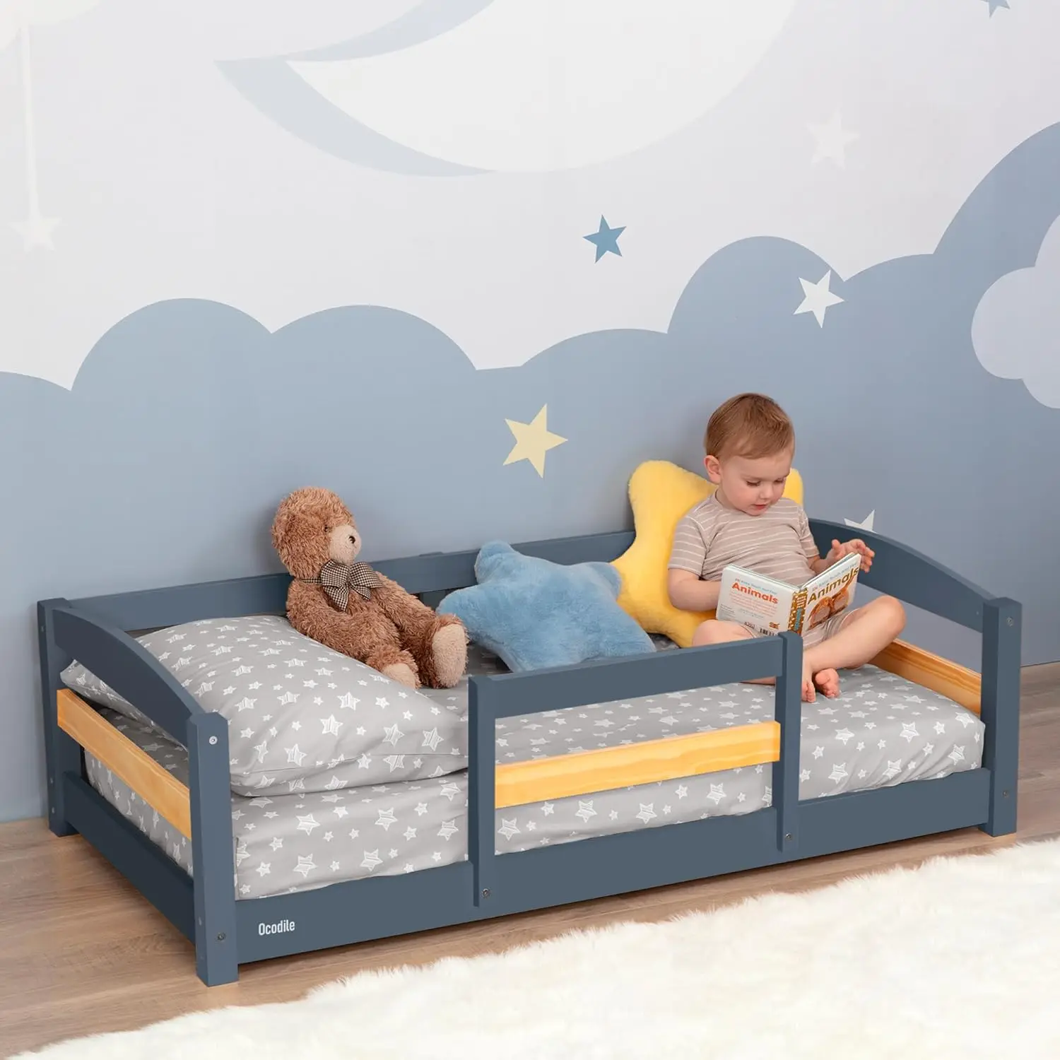 Низкая кровать-платформа Монтессори для малышей 1-3 лет | Деревянная кроватка стандартного размера с бортиками - серая
Низкая кровать-платформа Монтессори для малышей 1-3 лет | Деревянная кроватка стандартного размера с бортиками - серая