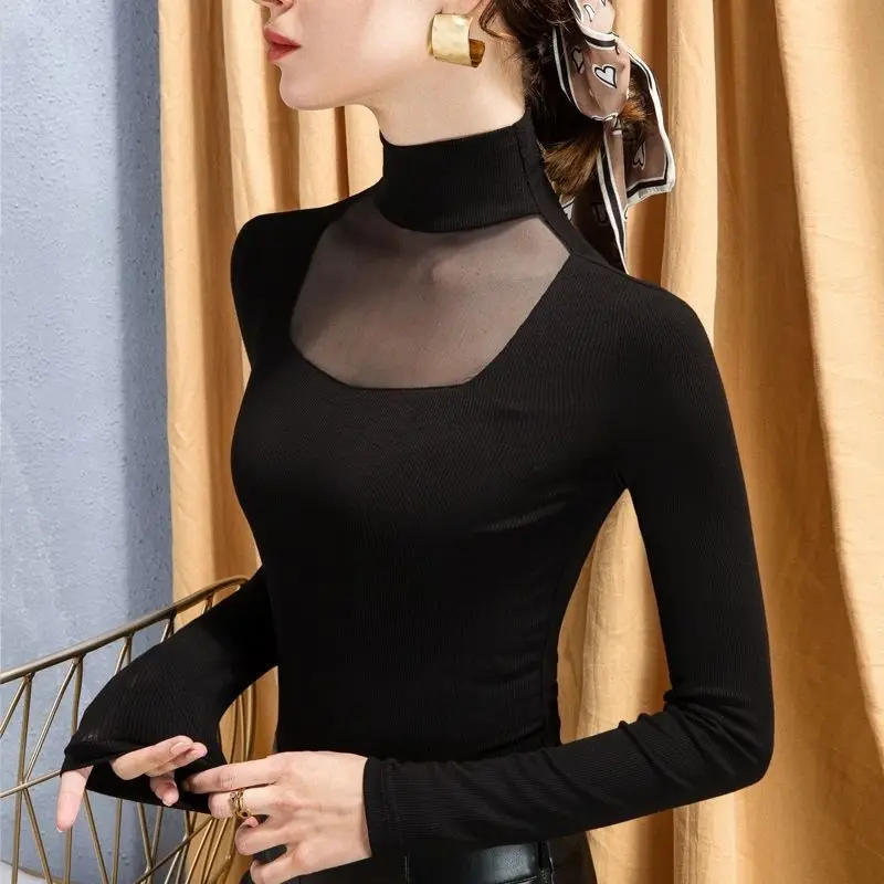 Black Base Shirt for Women Long-sleeved New High-neck Tight Internet Celebrity Mesh Splicing Fashionable Top with T-shirt
Black Base Shirt for Women Long-sleeved New High-neck Tight Internet Celebrity Mesh Splicing Fashionable Top with T-shirt