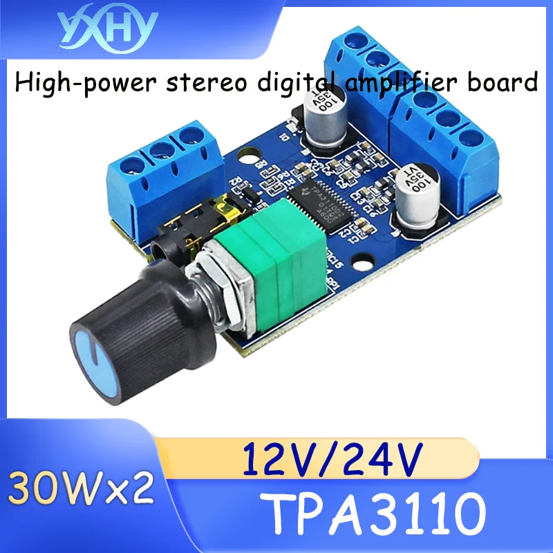 1pcs Mini 30Wx2 High-Power Stereo Digital Amplifier Board 12V/24V Powered DIY Amplifier Module TPA3110
1pcs Mini 30Wx2 High-Power Stereo Digital Amplifier Board 12V/24V Powered DIY Amplifier Module TPA3110