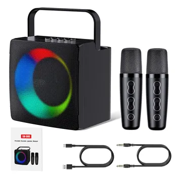 NEW Subwoofer Karaoke Bluetooth Speaker With 2 Microphone Portable 360 Stereo Surround Supports TF Card/USB/AUX for Family Party