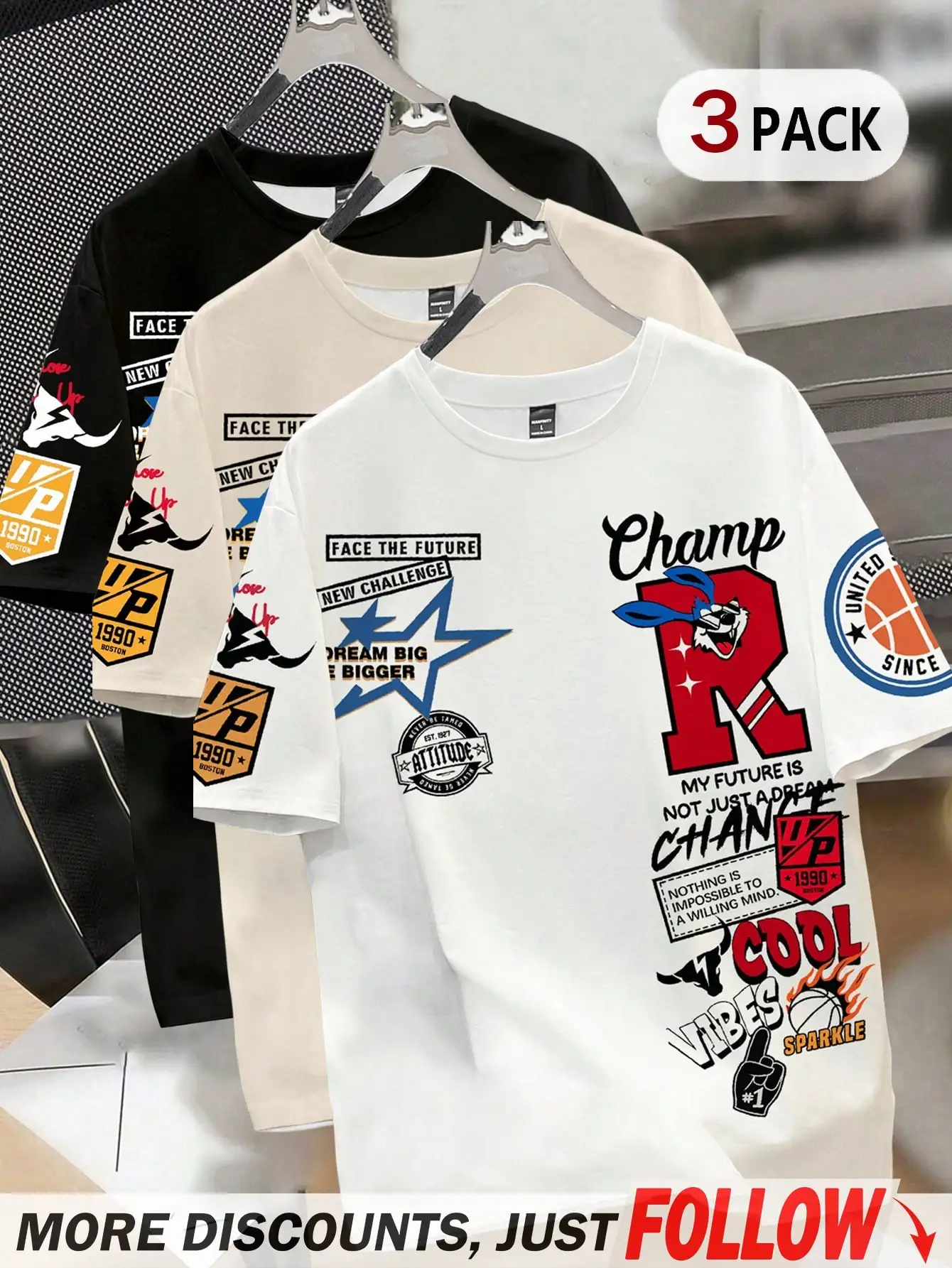 Набор из 3 мужских футболок с коротким рукавом и круглым вырезом, с графическим принтом - повседневный дизайн
Набор из 3 мужских футболок с коротким рукавом и круглым вырезом, с графическим принтом - повседневный дизайн