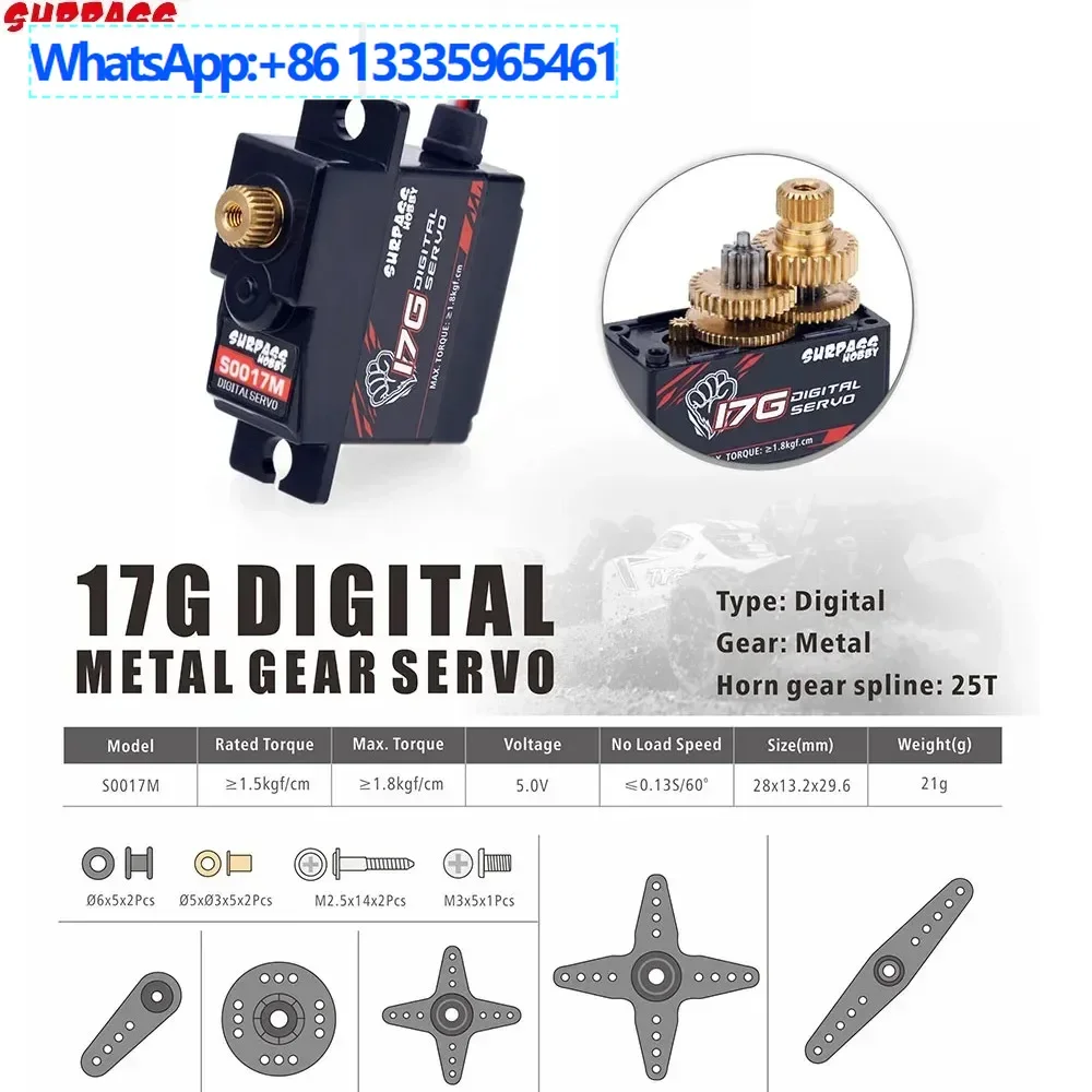 Surpass-hobby S0017M 17g metal tooth digital steering gear, beyond the car model ship model accessories
Surpass-hobby S0017M 17g metal tooth digital steering gear, beyond the car model ship model accessories