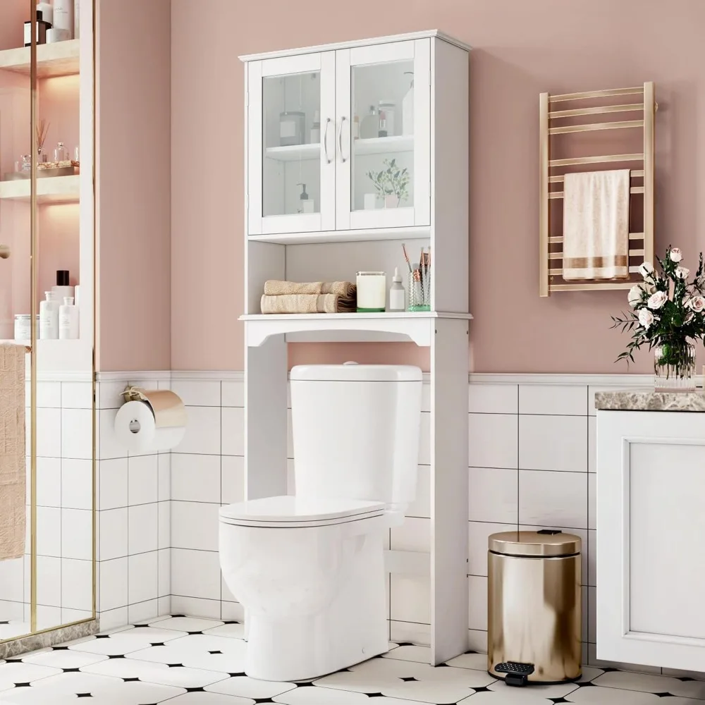 Over The Toilet Storage Cabinet with Double Tempered Glass Doors and Adjustable Shelf, Freestanding Bathroom Storage Rack
Over The Toilet Storage Cabinet with Double Tempered Glass Doors and Adjustable Shelf, Freestanding Bathroom Storage Rack