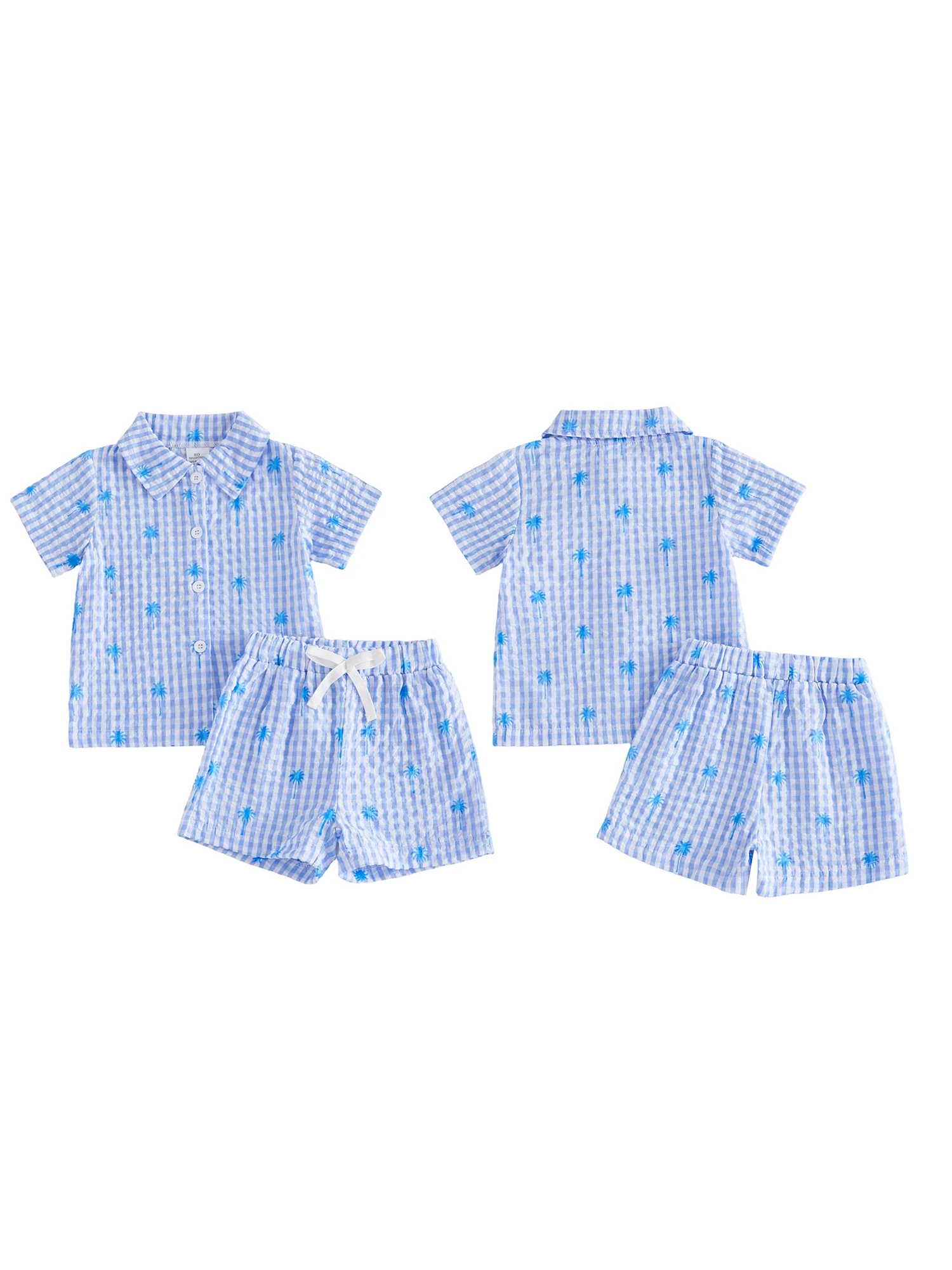 Boys Summer Outfit Set with Short Sleeve Lapel Button Up Shirt featuring Tree Print and Drawstring Shorts in Plaid Design
Boys Summer Outfit Set with Short Sleeve Lapel Button Up Shirt featuring Tree Print and Drawstring Shorts in Plaid Design