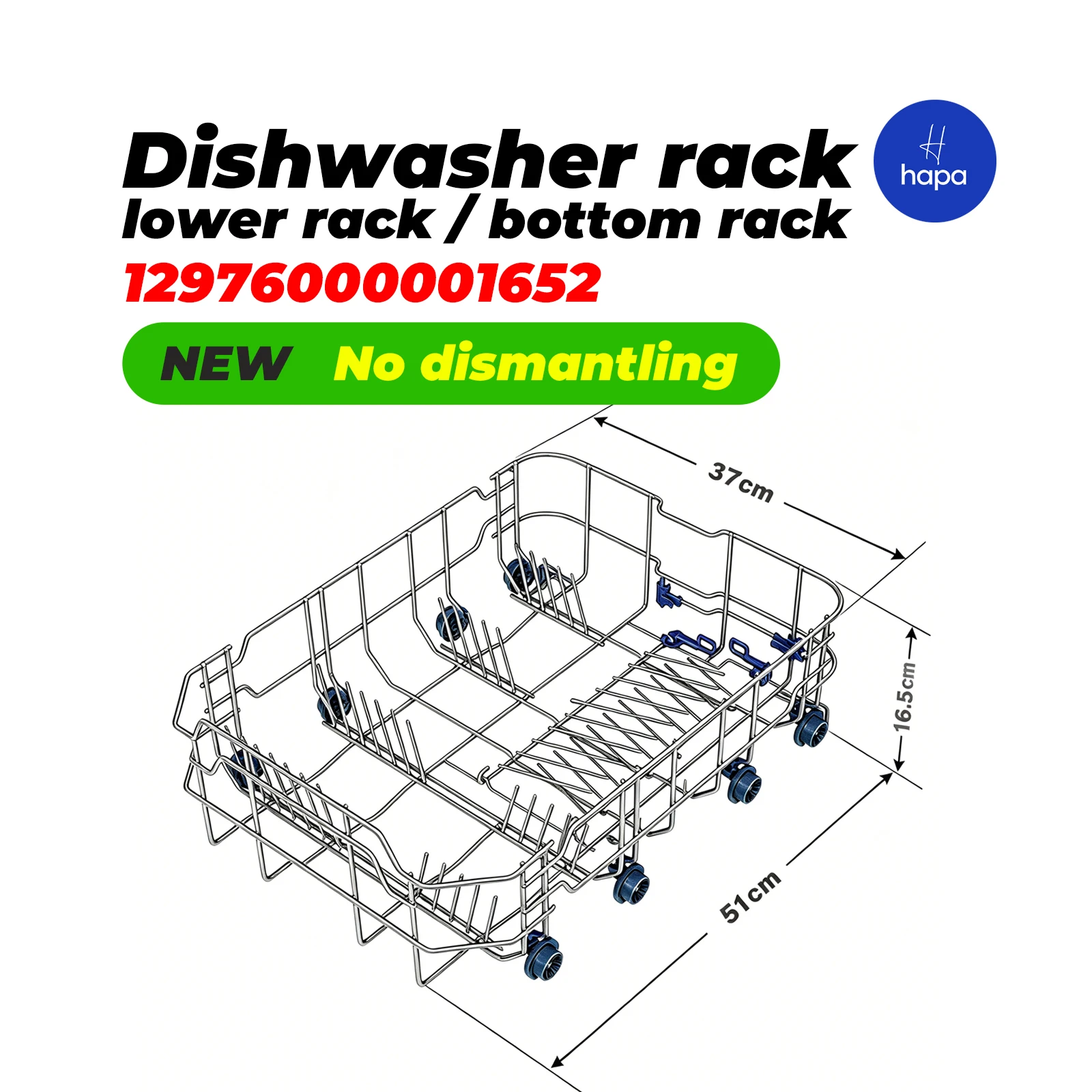 Lower Dishwasher Basket Assembly for 45cm Appliance Part No.12976000001652 Replacement Dish Rack Compatible with Midea
Lower Dishwasher Basket Assembly for 45cm Appliance Part No.12976000001652 Replacement Dish Rack Compatible with Midea