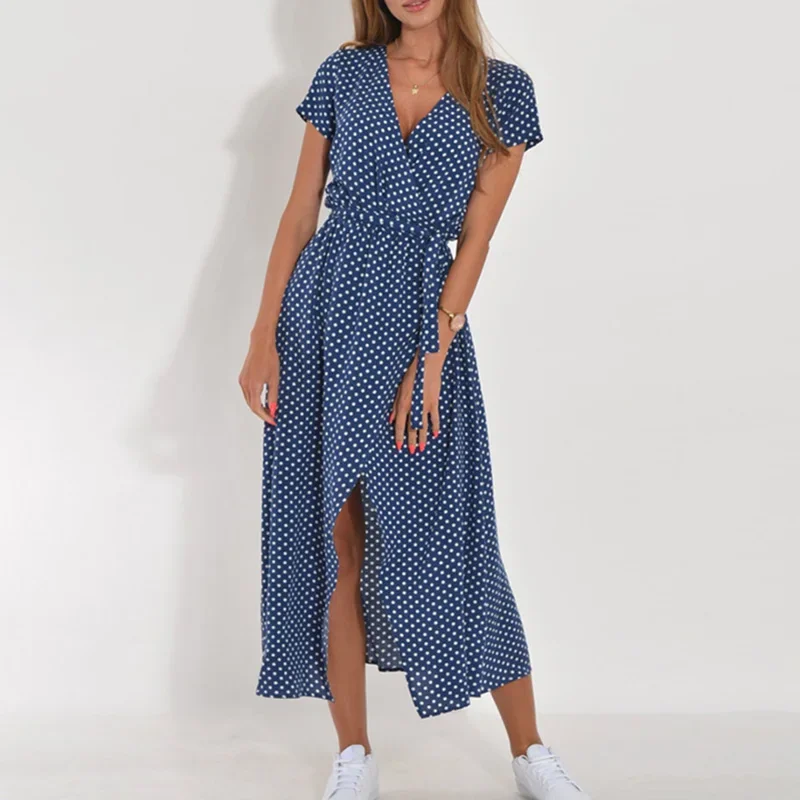 Women Sexy V Neck Split Lace-up Dress Summer Floral Print Long Dresses Female Casual Elegant Short Sleeve Beach Dress Vestidos
Women Sexy V Neck Split Lace-up Dress Summer Floral Print Long Dresses Female Casual Elegant Short Sleeve Beach Dress Vestidos