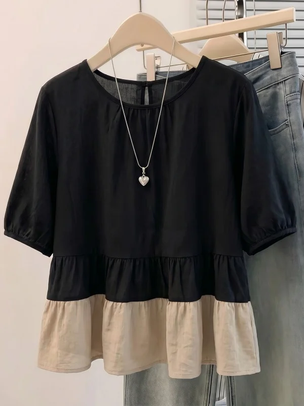 Elegant Black Short Sleeve Women's Shirt Summer New Style plus Size Micro Fat Doll Shirt Chiffon Top Korean Style Loose Fit
Elegant Black Short Sleeve Women's Shirt Summer New Style plus Size Micro Fat Doll Shirt Chiffon Top Korean Style Loose Fit