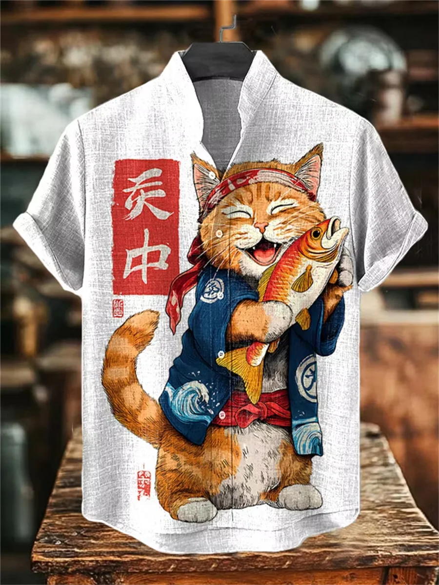 Retro style men's short sleeved linen shirt, button design, digital printing, casual and comfortable, fashionable dressing
Retro style men's short sleeved linen shirt, button design, digital printing, casual and comfortable, fashionable dressing