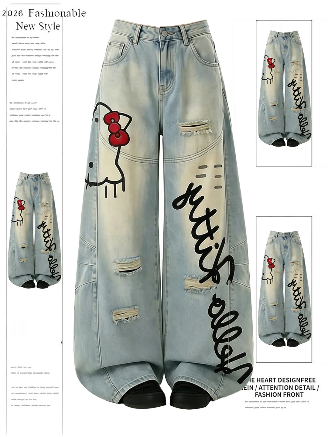 Trendy Ripped Denim Jeans Women's American Graffiti Style Casual Design Sensation Loose Leggings High Waist Blue Jeans
Trendy Ripped Denim Jeans Women's American Graffiti Style Casual Design Sensation Loose Leggings High Waist Blue Jeans