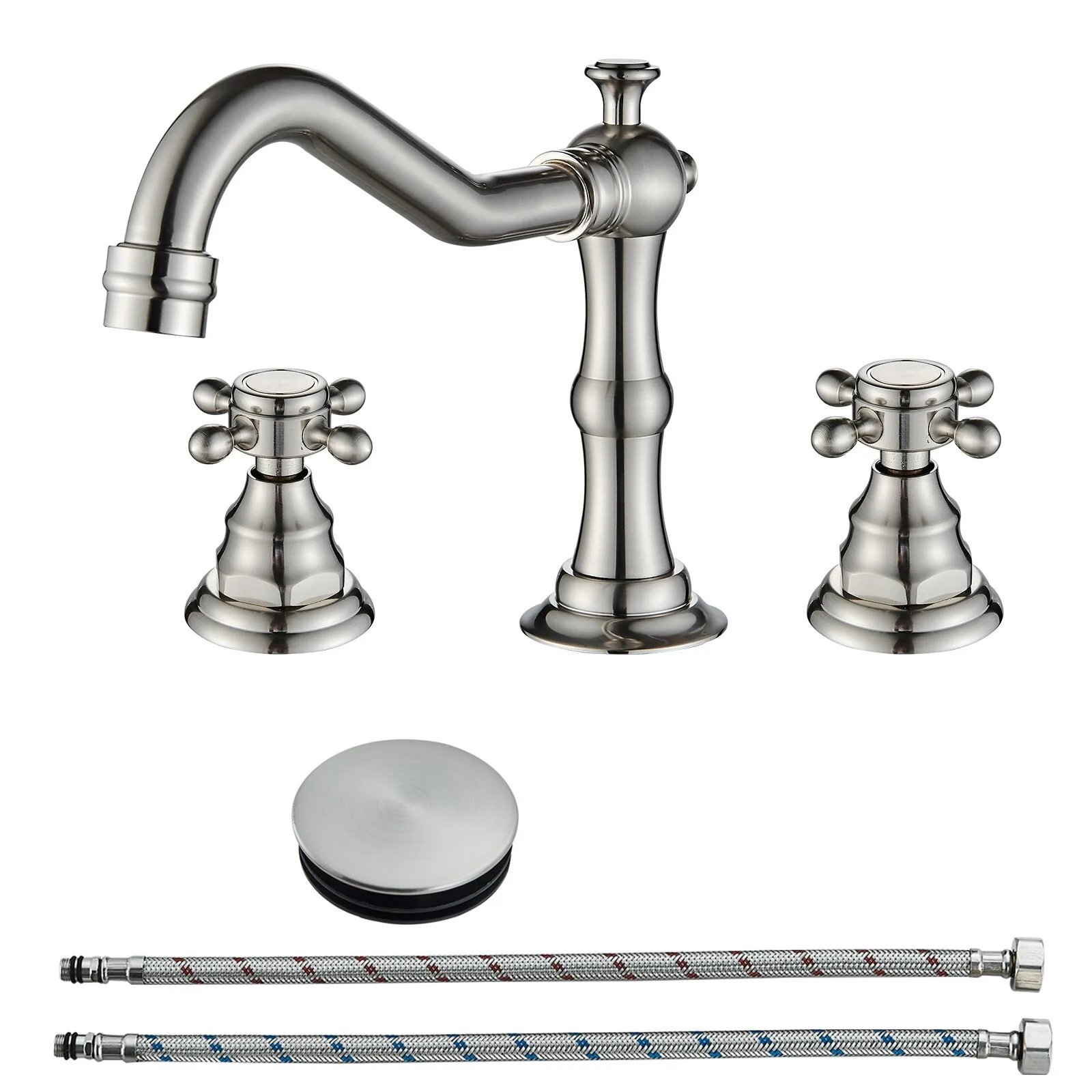 Brushed Nickel Bathroom Sink Faucet 3Holes Widespread Basin Vanity Mixer w/Drain
Brushed Nickel Bathroom Sink Faucet 3Holes Widespread Basin Vanity Mixer w/Drain