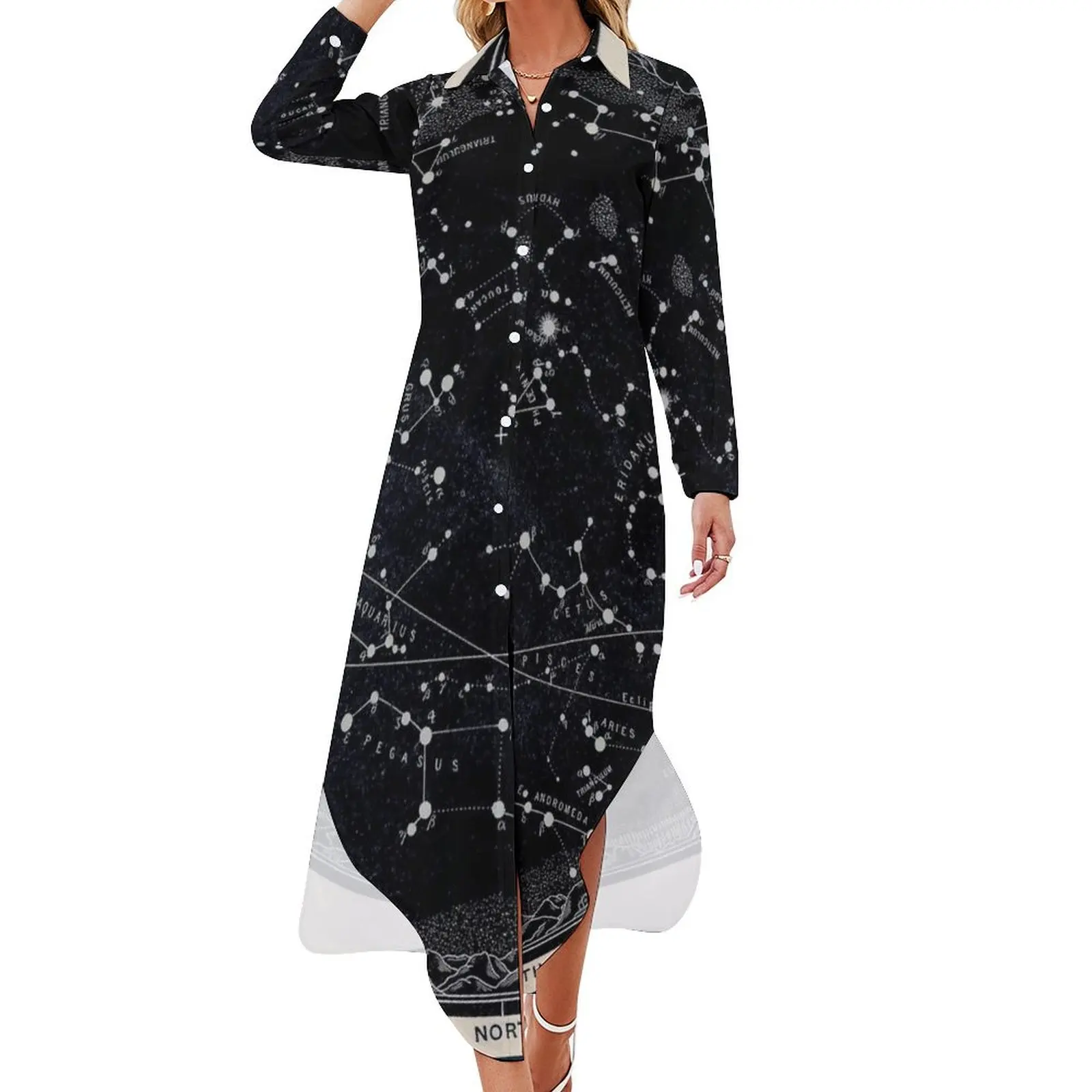 CONSTELLATION : Vintage 1963 Star Map Print Long Sleeved Shirt Dress summer clothes for women
CONSTELLATION : Vintage 1963 Star Map Print Long Sleeved Shirt Dress summer clothes for women