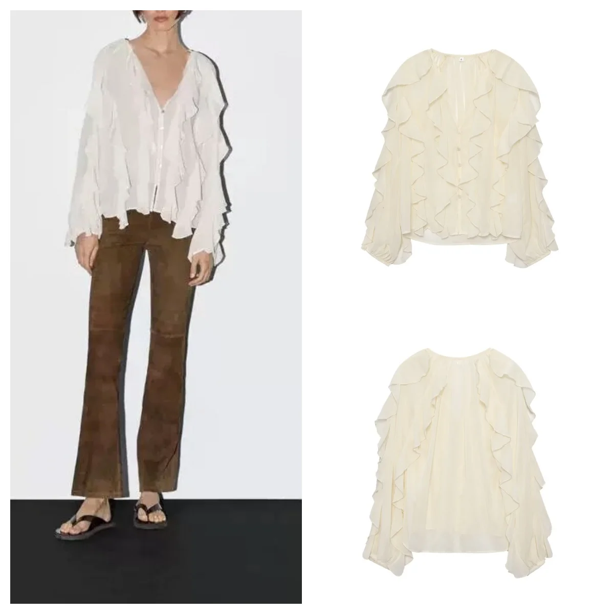 New early autumn holiday style ruffled V-neck long-sleeved casual shirt for women 2025 fashionable and simple versatile shirt
New early autumn holiday style ruffled V-neck long-sleeved casual shirt for women 2025 fashionable and simple versatile shirt