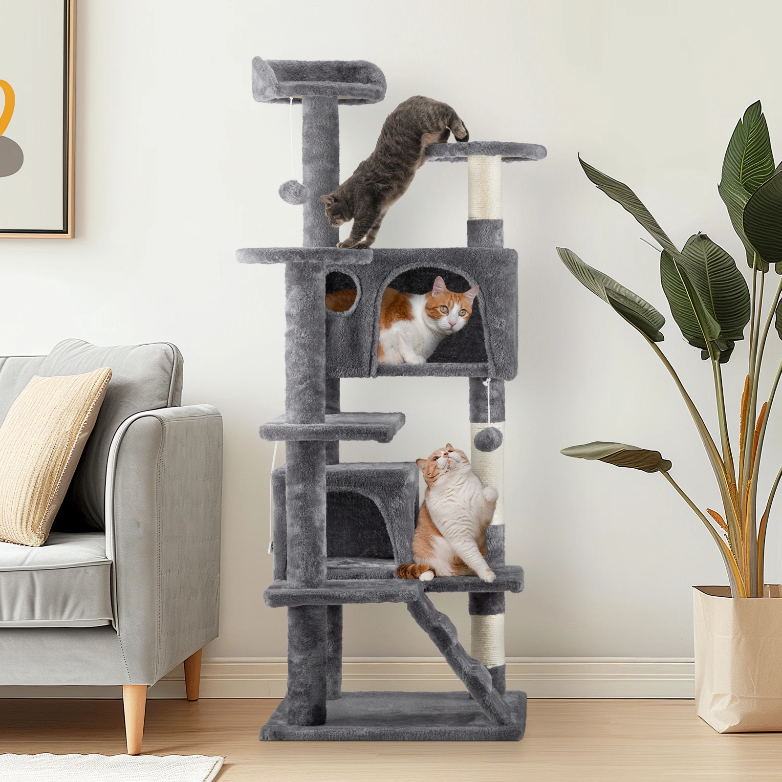 53 inch Multi-Level Cat Tree Cat Condo with Scratching Posts Kittens Activity Tower Pet Play House Furniture, Dark Grey
53 inch Multi-Level Cat Tree Cat Condo with Scratching Posts Kittens Activity Tower Pet Play House Furniture, Dark Grey