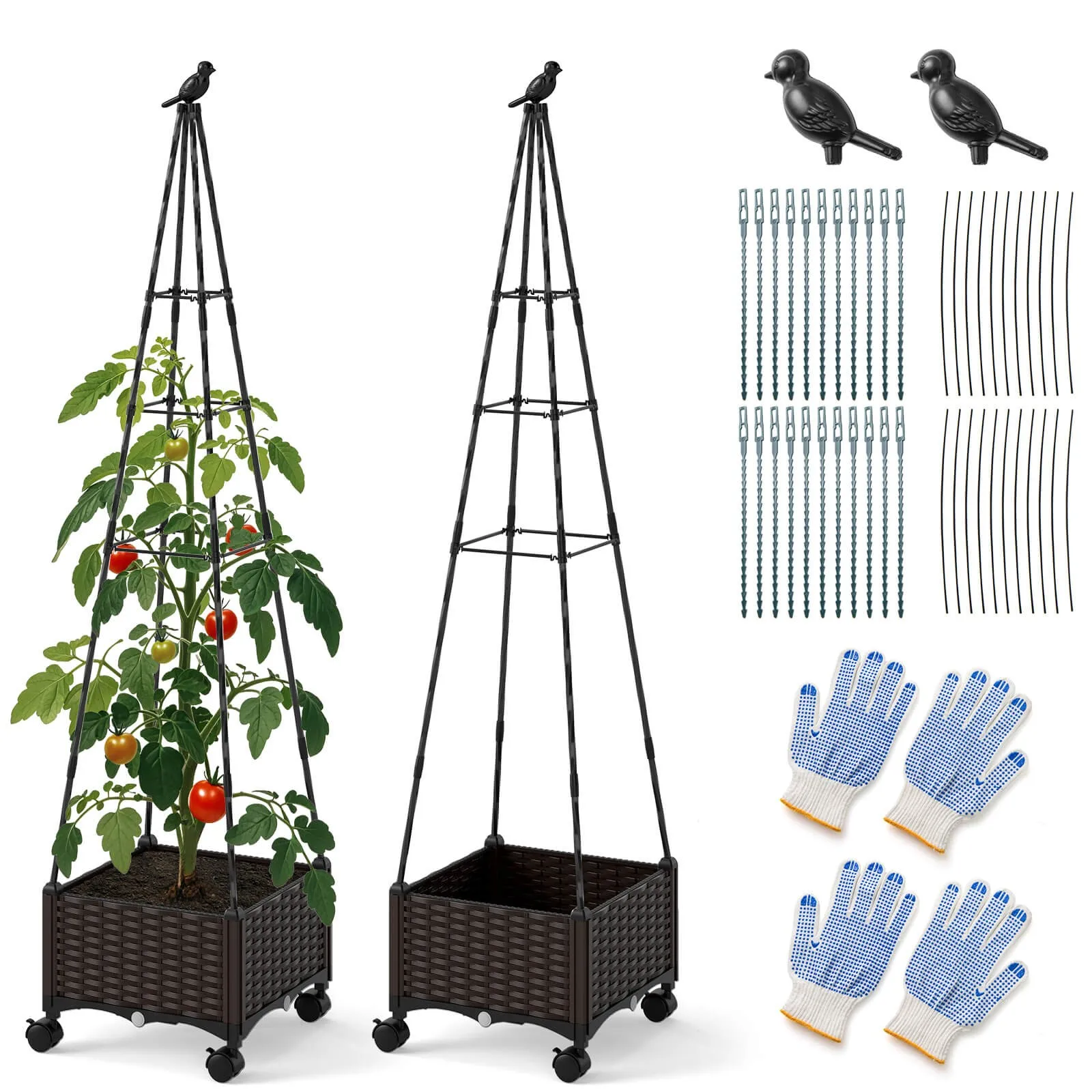 2 PCS Raised Garden Bed w/ Plant Box & Obelisk Trellis Lockable Wheels Cage
2 PCS Raised Garden Bed w/ Plant Box & Obelisk Trellis Lockable Wheels Cage