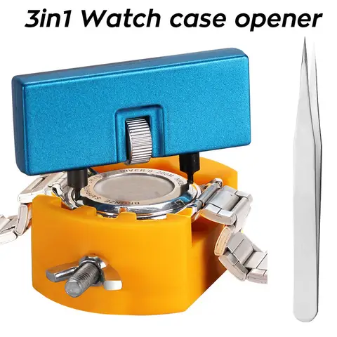 3in1 Watch Case Opener Back Cover Remove Open Tool Removal Holder Stand Change Battery Tweezers Watch Repair Tools Kits Set