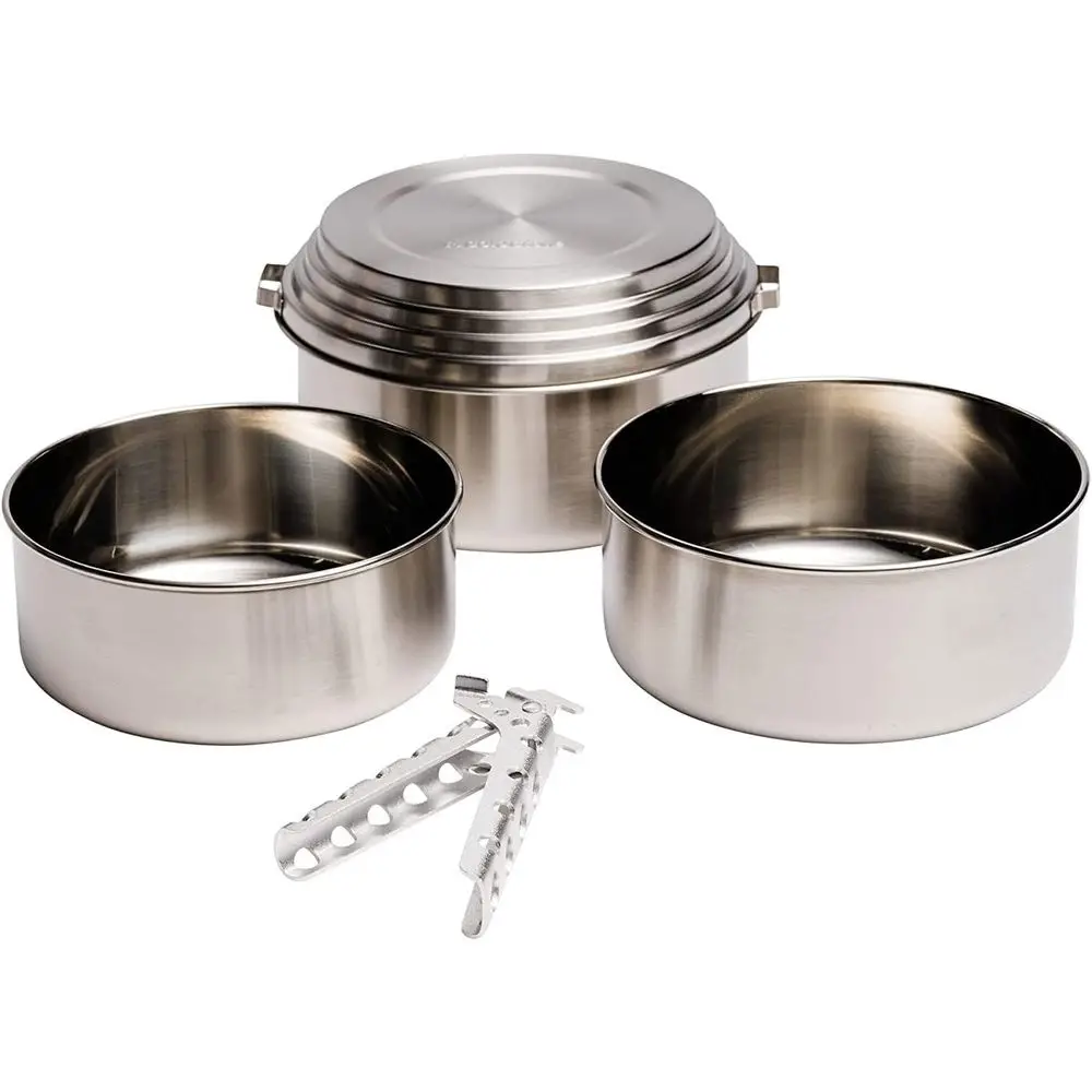 Camping Cookware Set - Stainless Steel 3-Pot Kitchen Kit with Pot Gripper or Rocket Stove
Camping Cookware Set - Stainless Steel 3-Pot Kitchen Kit with Pot Gripper or Rocket Stove