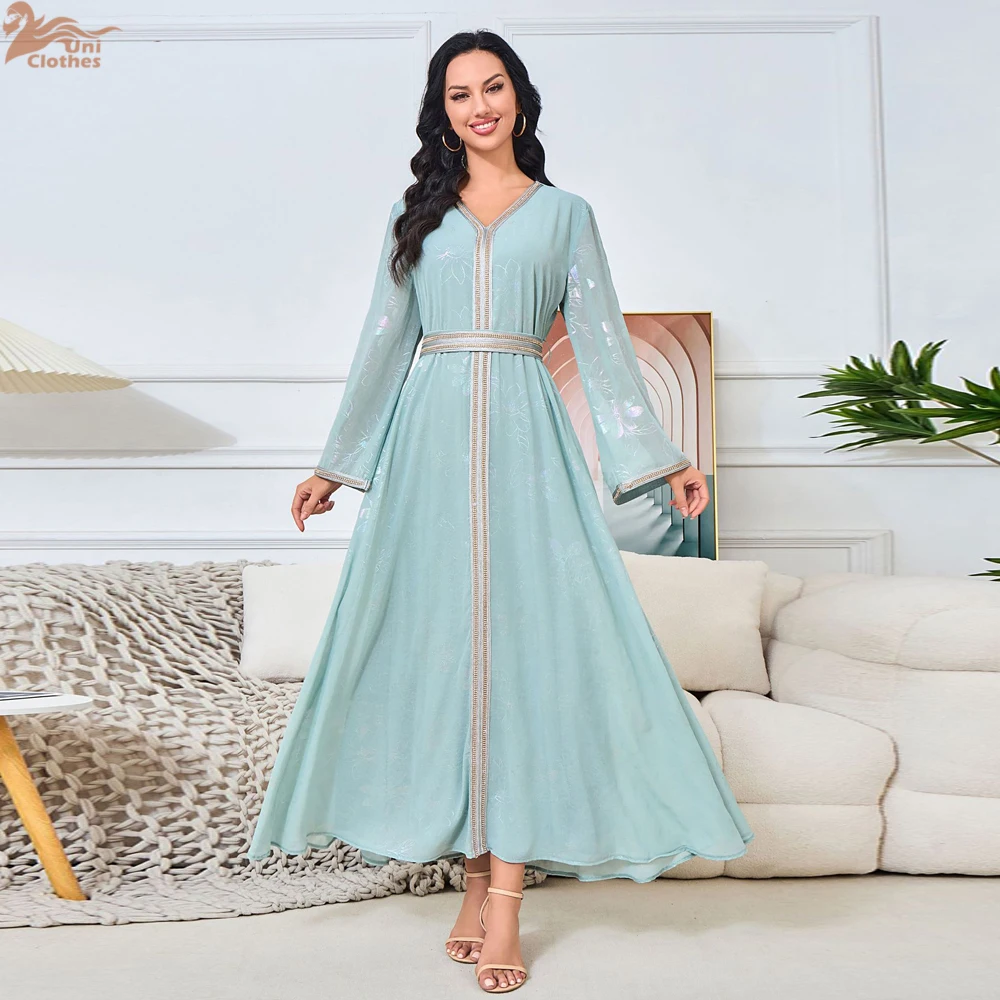 Eid Muslim Dress for Women Abaya Dress with Belt Morocco Party Vestidos Islamic Clothing Fashion Casual Turkey Arab Long Robe
Eid Muslim Dress for Women Abaya Dress with Belt Morocco Party Vestidos Islamic Clothing Fashion Casual Turkey Arab Long Robe