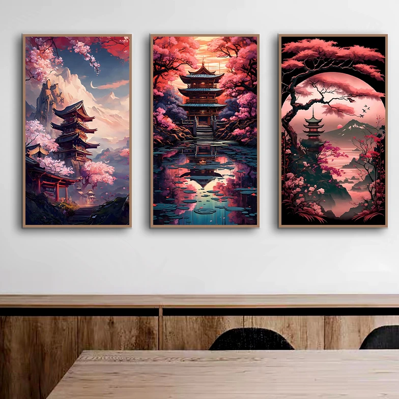 Japanese Painting Mountain Tower Pattern Art Home Art Gift Poster Traditional Pink River Rock Landscape Canvas Painting
Japanese Painting Mountain Tower Pattern Art Home Art Gift Poster Traditional Pink River Rock Landscape Canvas Painting