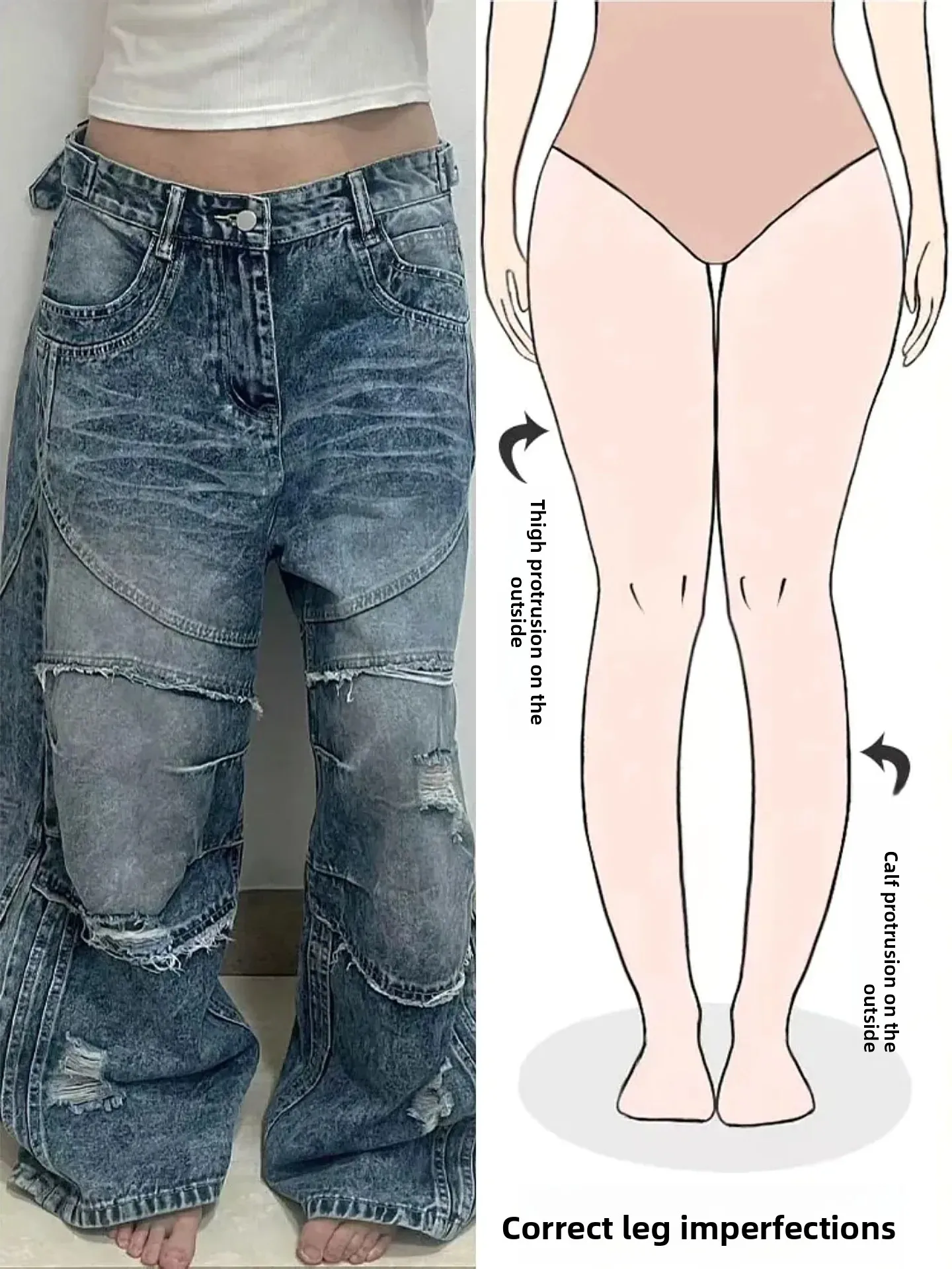 Retro American Streetwear High Waist Wide Leg Jeans Women's Summer New Style Distressed Splicing Denim Pants Pear Body Shape
Retro American Streetwear High Waist Wide Leg Jeans Women's Summer New Style Distressed Splicing Denim Pants Pear Body Shape
