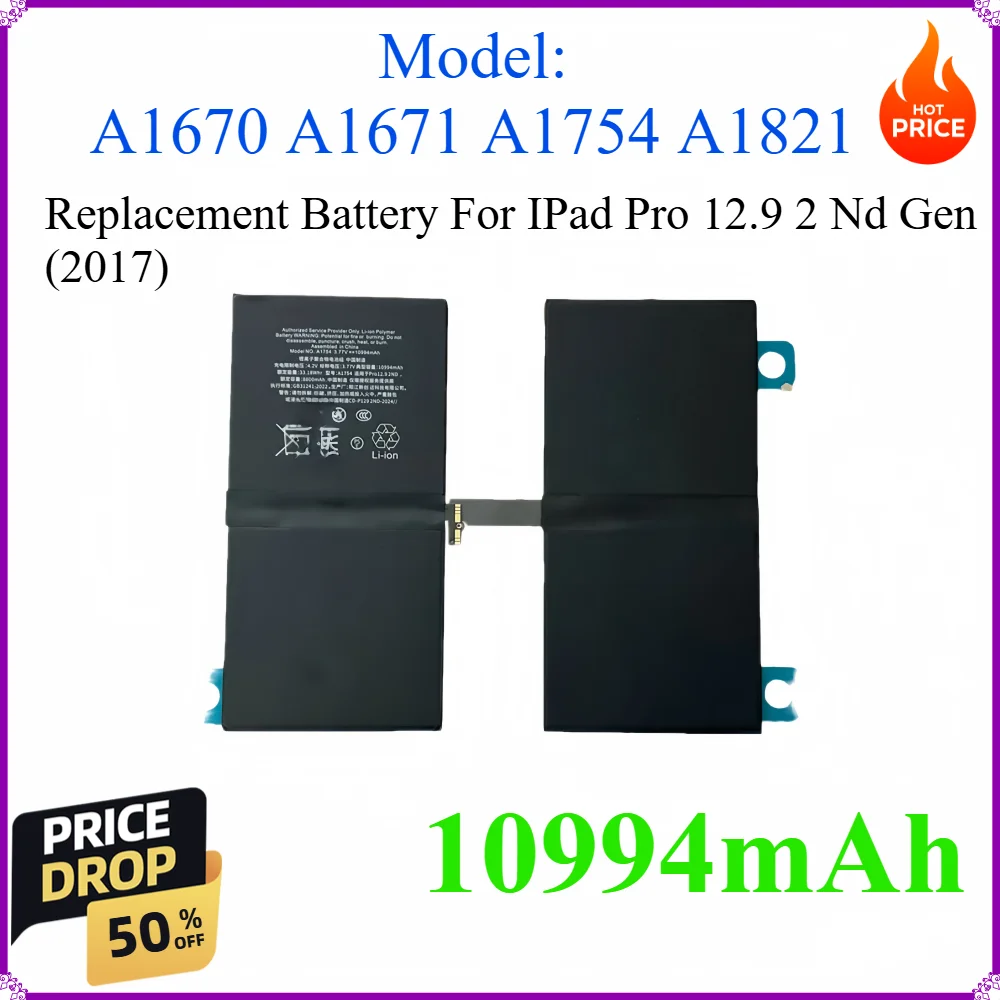 10994mAh Replacement Battery For IPad Pro 12.9 2 Nd Gen A1670 A1671 A1754 A1821 (2017)
10994mAh Replacement Battery For IPad Pro 12.9 2 Nd Gen A1670 A1671 A1754 A1821 (2017)