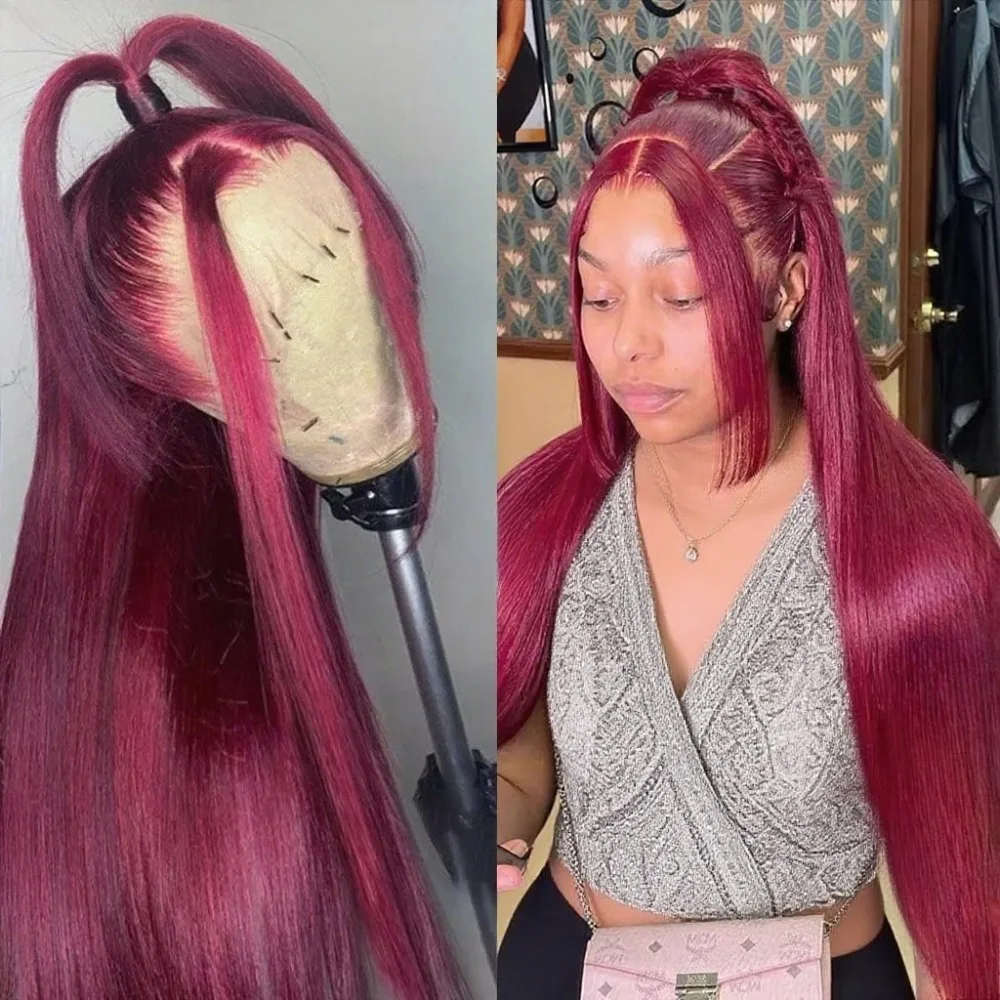 Brazilian 220% Density Burgundy 99J 13x4 13x6 HD Lace Frontal Human Hair Wigs Straight Glueless Lace Front Wig for Women 40 Inch
Brazilian 220% Density Burgundy 99J 13x4 13x6 HD Lace Frontal Human Hair Wigs Straight Glueless Lace Front Wig for Women 40 Inch