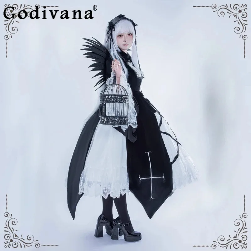 Аниме косплей платье комплект для женщин готический стиль черно-белое платье Лолиты высокое качество Хэллоуин униформа аксессуары с крыльями платье
Аниме косплей платье комплект для женщин готический стиль черно-белое платье Лолиты высокое качество Хэллоуин униформа аксессуары с крыльями платье