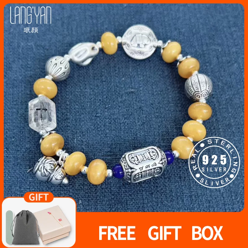 Langyan Original Design Bee Wax Amber Bracelet with Rutilated Quartz Chinese Lucky Calabash Elephant Hand Strings Women Gift
Langyan Original Design Bee Wax Amber Bracelet with Rutilated Quartz Chinese Lucky Calabash Elephant Hand Strings Women Gift