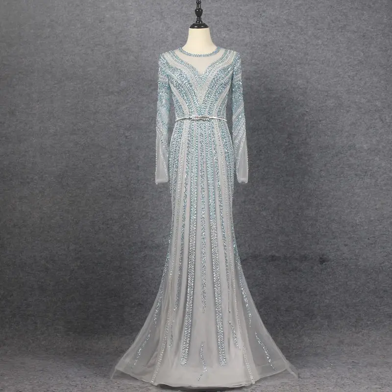 Luxury Dubai Blue Mermaid Evening Dress With Belt Long Sleeves Beaded Floor Length Arabic Women Wedding Formal Party Gowns
Luxury Dubai Blue Mermaid Evening Dress With Belt Long Sleeves Beaded Floor Length Arabic Women Wedding Formal Party Gowns
