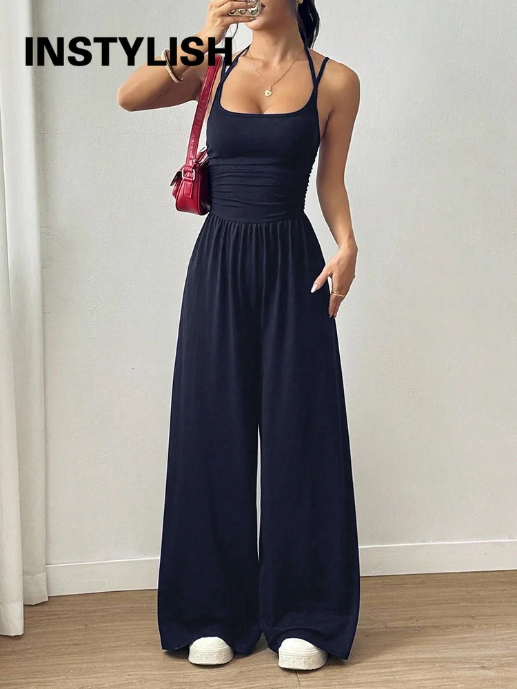 Women Halter Spaghetti Strap Jumpsuits Summer Casual Elastic High Waist Backless Wide Leg Long Pants Romper Club Party Overalls
Women Halter Spaghetti Strap Jumpsuits Summer Casual Elastic High Waist Backless Wide Leg Long Pants Romper Club Party Overalls